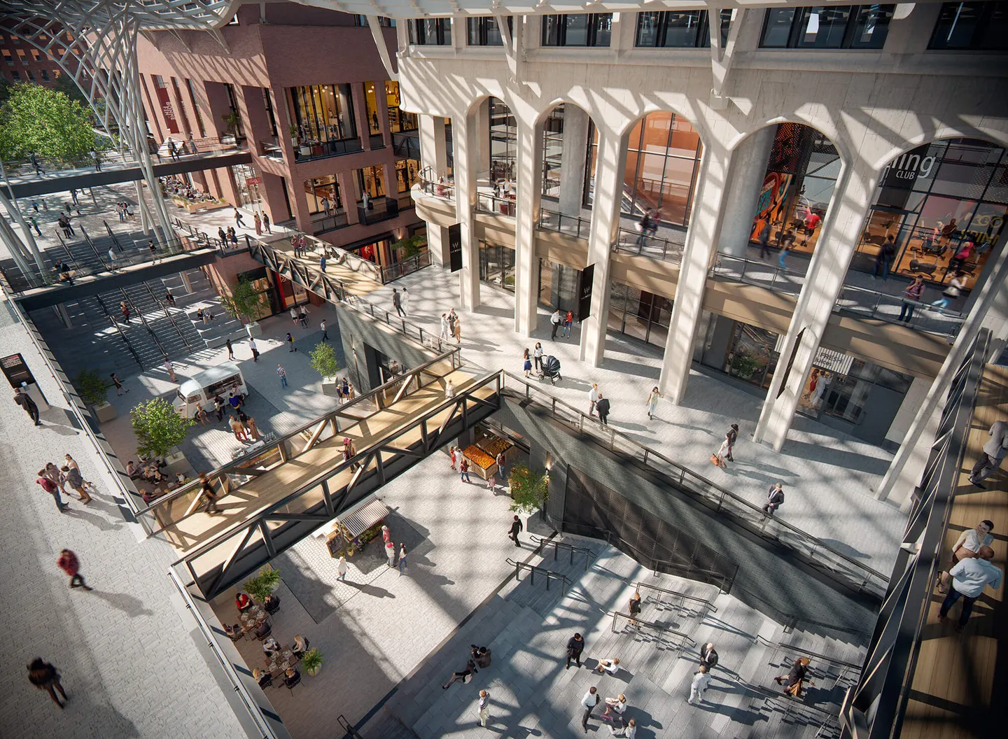 Architectural rendering of the retail atrium at The Well